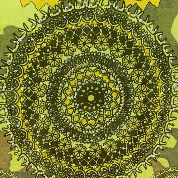 Cocomo Lime Green V Neck Boho Print‎ Beaded Stretch Pullover Top 1X Festival - Picture 3 of 8